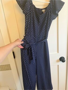 Monteau Navy Polka Dot Midi jumpsuit with Tie Waist